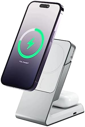 ALOGIC Matrix Magnetic Wireless Charging Dock: Rapid 15 W Power Bank for i Phone 14 Pro, 14 Plus, 13, 12 & Air Pods Pro | Seamless Mag Safe Compatibility for Effortless Dual Device Charging | Ultra-Portable Design for On-the-Go Power Solutions