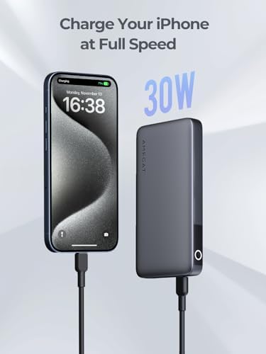 High-Capacity 20,000 m Ah Portable Power Bank with 30 W Fast Charging – Triple USB-C Ports and LED Display for i Phone, Samsung, Mac Book & More – Ultimate Solution for On-the-Go Device Charging