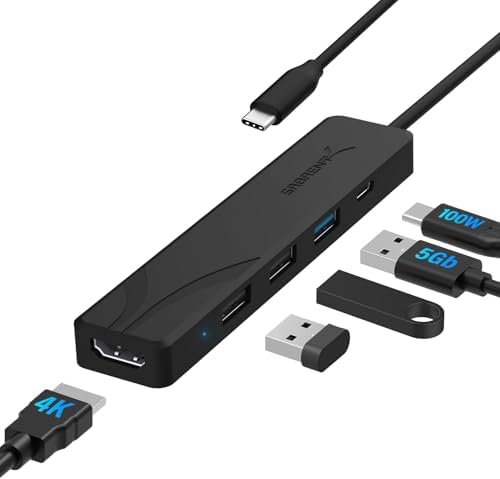 SABRENT 4-Port USB 3.0 Hub with Individual LED Power Switches – Ultra-Slim, Portable Design with 2 Ft Cable for Effortless Data Transfer – Compatible with Mac & PC, Perfect for Home and Office Use