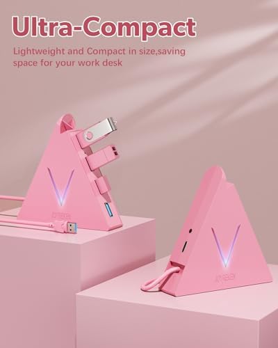 Elevate Your Connectivity with the Stylish Pink USB C Hub – 4 USB 3.0 Ports and 2 FT Extension Cables for Seamless Integration with i Pad Pro, Mac Book Pro, Surface & More – Ultimate Performance Meets Chic Design!