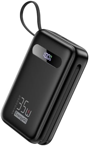 Ultimate 20,000 m Ah Energy QC Power Bank: 35 W PD 3.0 & QC 4.0 Ultra-Fast Charging Portable Charger with Dual Built-In Lightning & USB-C Cables for i Phone 16/15/14, Galaxy S24, i Pad, Air Pods – All-Day Power & 4-Device Charging with Smart LED Display for Travel & Emergencies