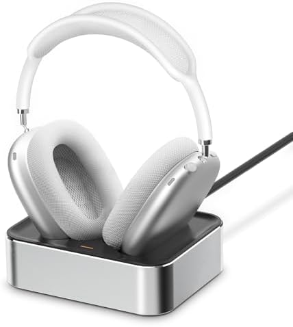 Magnetic Headphone Charging Dock for Air Pods Max (2024 & 2020) – Dual Lightning & Type-C Connectors, Fast Charge Station in Space Gray for Ultimate Audio Convenience and Clutter-Free Organization
