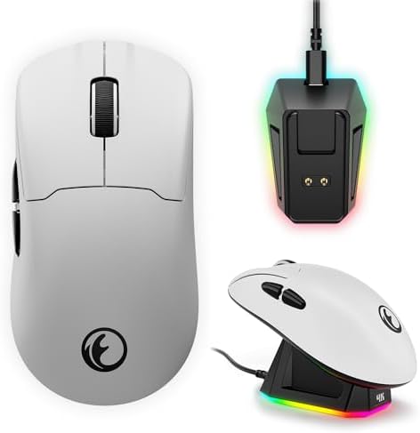 Ultra-Lightweight G63 Tri-Mode 4 K Wireless Gaming Mouse with PAW3395 Sensor – 58 g Design, 4000 Polling Rate, 26000 DPI, 5 Customizable Buttons & RGB Magnetic Charging Dock for Optimal Gaming Performance
