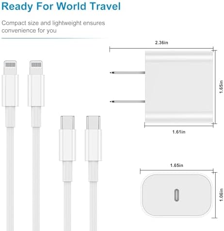 Ultimate 20 W Fast Charging Solution: Apple Certified 6 ft USB-C to Lightning Cable with High-Speed Charger Block – Ideal for i Phone 14 Pro Max, 13 Plus, 12 Mini, 11 & i Pad – Convenient 2-Pack for Home and On-the-Go Use