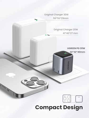 Ultra-Fast UGREEN 30 W USB C Charger – Foldable Ga N Power Adapter for i Phone 16/15/14/13 & Galaxy S25/S24/S23 – Compact Wall Charger with Programmable Power Supply for Optimal Charging Performance – Perfect for Travel & Everyday Use