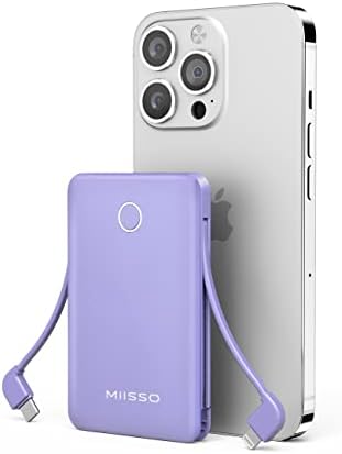 Ultra Slim 6000 m Ah Power Bank with Built-In USB C Cords – Card-Sized Portable Charger for Effortless On-the-Go Charging, Triple Output for i Phone, Samsung, Google Devices – Stylish and Compact Battery Pack for Enhanced Efficiency and Versatility