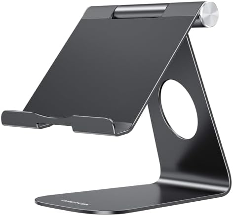 Ergonomic Adjustable Aluminum Tablet Stand – Versatile Cradle for i Pad & Samsung with Multi-Angle Viewing – Perfect for Enhanced Comfort and Productivity at Home, Office, or On-the-Go – Durable, Lightweight Design for All Tablets Up to 13 Inches
