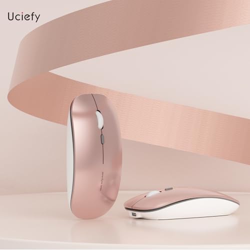 Uciefy Q5 Slim Rose Gold Wireless Mouse – Portable Optical Rechargeable Design with Silent Click, USB Receiver & Type C Adapter for Effortless PC, Laptop & Desktop Compatibility – Elevate Your Workspace with Style & Precision