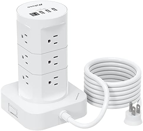High-Performance Surge Protector Power Strip Tower with 12 AC Outlets and 4 USB Fast Charging Ports – 10 FT Extension Cord for Ultimate Flexibility, Ideal for Home, Office, and Dorm Room Essentials – Space-Saving Design with Advanced Surge Protection