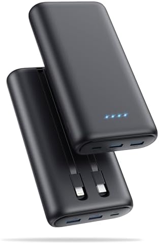 Ultra-High Capacity 40,800 m Ah Power Bank with 25 W Fast Charging – Dual Built-in Cables & 5 Outputs for Quick Device Charging – Compatible with i Phone 16/15 & Android – Sleek Blue Portable Charger for On-the-Go Power Solutions