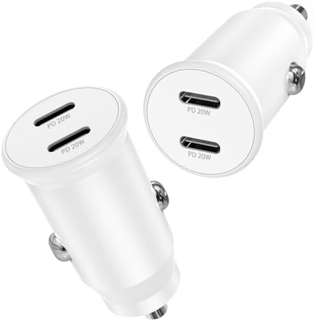 Dual-Port 45 W USB C Car Charger Adapter for Apple Devices – MFi Certified Fast Charger with 3 ft Lightning Cable (Pack of 2) – Rapid Charging for i Phone 14/13/12/11 Pro Max, i Pad, and Air Pods – Durable & Portable Power Solution for On-the-Go Lifestyle