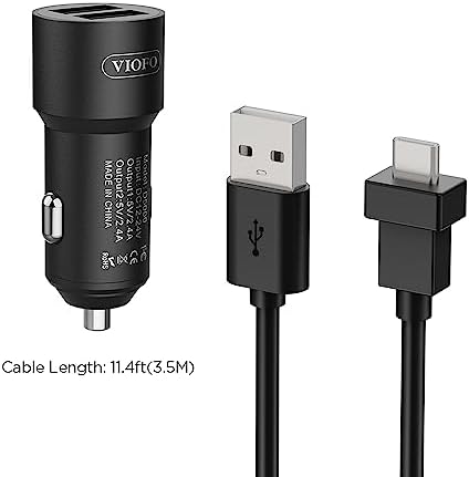 VIOFO D5000 Type-C USB Car Charger with 11.4 ft Long Power Cable – Ultimate Dash Cam Power Solution for A229 Pro, A229 Plus, A119 Mini 2, A139 Pro, T130, and WM1 Models – Unmatched Charging Speed and Flexibility for Seamless Recording