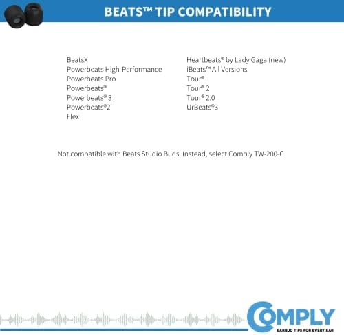 Transform Your Listening Experience with Comply Memory Foam Earbud Tips for Beats Powerbeats Pro, Flex, X, 1, 2, 3 | Unmatched Comfort & Secure Fit | Superior Noise Isolation | Available in Black (S/M/L) – 3 Pairs for Ultimate Versatility and Enhanced Audio Quality