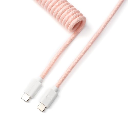 Keychron Light Pink Custom Coiled Aviator Cable – High-Performance USB-C to USB-C with Detachable Metal Connector (5-Pin GX12) for Mechanical Keyboards, Durable Braided Design with USB-A Adapter for Enhanced Charging and Data Transfer Efficiency