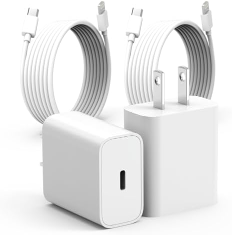 Ultra-Fast 20 W PD i Phone Charger Pack – MFi Certified USB-C Wall Charger Set with Four 6 FT Lightning Cables for i Phone 14, 13, 12, 11 Pro Max, XR, XS, X, i Pad & Air Pods Pro – Compact, Durable, and Versatile Charging Solution for Home and Travel