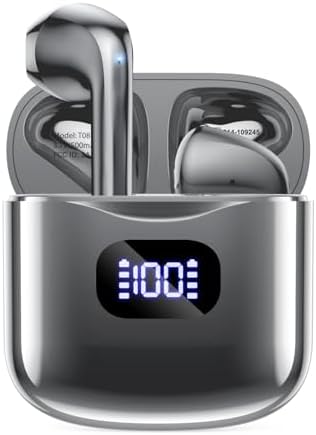 Advanced Bluetooth 5.3 Wireless Earbuds with 40-Hour Playtime – IPX7 Waterproof In-Ear Headphones for Unmatched Durability and Sound Quality – LED Charging Case Included, Built-In Microphone for Seamless Calls – Ideal for Active Lifestyles and Daily Use in Sleek Dark Gray