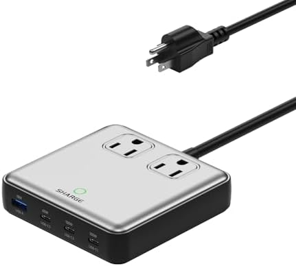 Ultimate 6-in-1 Ga N Charging Station – 100 W Power Strip with 2 AC Outlets, 3 USB-C, and 1 USB-A Port for Fast, Efficient Charging at Home, Office, or Travel – Versatile 5 ft Cord for Unmatched Flexibility and Device Compatibility