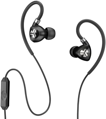 JLab Audio Fit2 Sport Wired Earbuds – Ultimate Performance with Customizable Memory Wire Earhooks & IPX5 Waterproof Technology – Experience C3 Sound Clarity with Titanium Drivers for Intense Workouts – Lightweight, Sweatproof Design for Active Lifestyles – Enhanced Compatibility for Seamless Device Connection