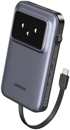 UGREEN Uno 10,000 m Ah Power Bank with Integrated USB-C Cable – PD 30 W Fast Charging Battery Pack Featuring TFT Display for i Phone 16, Galaxy S24, Pixel, i Pad & More – Ultimate Portable Charger for Enhanced Device Compatibility and Speed Efficiency