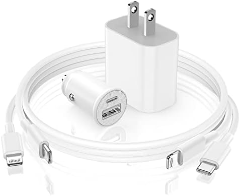 Ultra-Fast Charging Kit for i Phone – Apple MFi Certified 20 W USB-C Wall & 27 W Car Charger with Dual 3 FT Type C to Lightning Cables – Optimized Power Delivery for i Phone 14/13/12/11 Pro Max/XR/i Pad – Unmatched Efficiency and Convenience On-the-Go