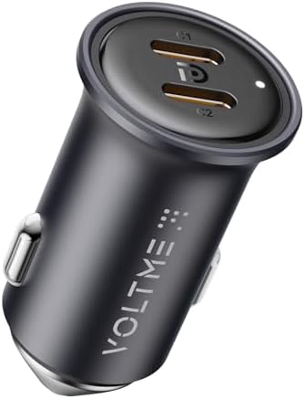 VOLTME 30 W USB C PD 3.0 Car Charger – Fast Charging Dual Port Adapter for i Phone 14/13/12/11 Pro Max, Samsung Galaxy S23/S22/S21, and More – Sleek Navy Blue Design for Universal Compatibility and Efficient Power Delivery on the Go