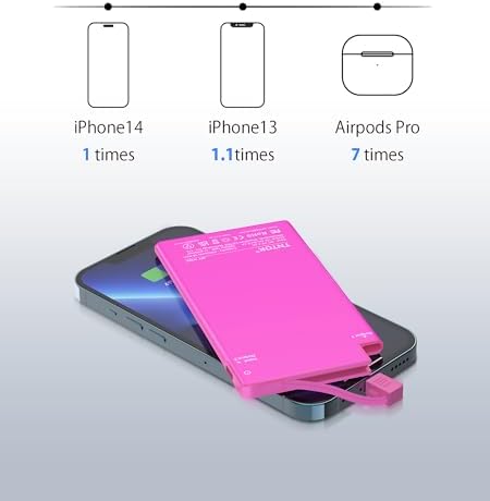 TNTOR Ultra-Thin 5000 m Ah Portable Charger with Built-in Lightning Cable – Lightweight Power Bank for i Phone 14/13/12/11/X/8 – Essential Travel Companion for Fast Charging and Enhanced Device Compatibility