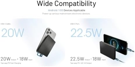 Nitecore Pocket 10000 m Ah Ultra-Lightweight Power Bank with Dual USB-C Ports and Integrated Cable – Ideal for On-the-Go Charging of Phones, Flashlights, and Headlamps with Fast Charge Capability and Real-Time Battery Monitoring