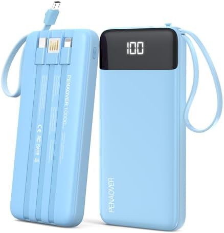 Ultimate 10000 m Ah Portable Power Bank with Built-in Charging Cable and LED Power Indicator – Travel-Ready External Battery Pack for i Phone 16/15, Samsung S22, and Android Devices – Unmatched Compatibility and Rapid Charging for On-the-Go Lifestyles