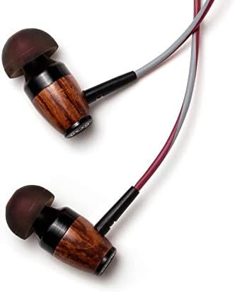 Premium Genuine Wood In-Ear Noise-Isolating Headphones – Symphonized DRM Red/Gray with Built-in Mic for Enhanced Sound Quality and Compatibility – Ideal for Music Lovers and Commuters