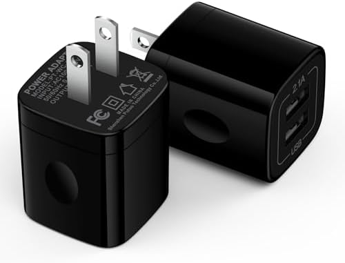 Dual USB Power Adapter Block – Fast 5 V 2.1 A Charging Station for i Phone & Android Devices – Compact Wall Charger with Dual Ports – Sleek Black Design for Home & Travel – 2-Pack USB Charger Cube for Rapid Device Compatibility