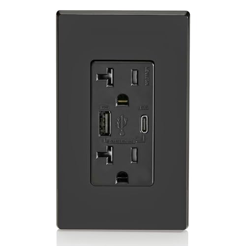 Leviton 60 W In-Wall USB Charger with Dual Type A/Type-C Ports and 20 A Tamper-Resistant Outlet – Fast Charging for Smartphones, Tablets, and Laptops – Modern Light Almond Finish, Ideal for Home and Office Efficiency – Safe, Stylish Power Solution for Tech Enthusiasts