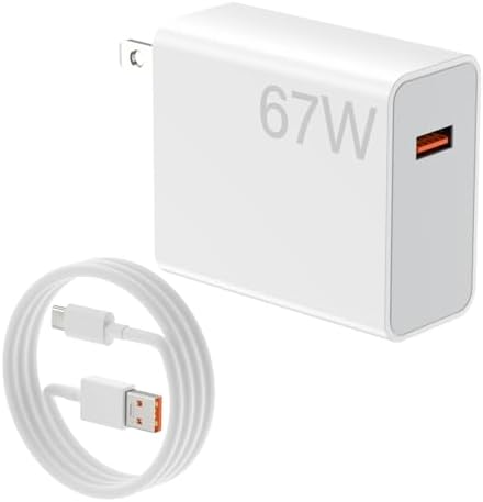 67 W Turbo Wall Charger for Xiaomi Mi & Redmi Devices – Ultra-Fast Charging with 5 ft Cable, Compact Design, and Enhanced Safety Features for Optimal Device Longevity and Performance