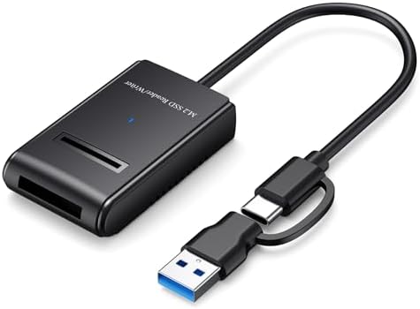Ultra-Fast M.2 NVMe & SATA Reader Adapter – Versatile USB A & C Enclosure for All M Key & B+M Key SSDs, Compatible with 22110/2280/2260/2242/2230, Lightweight Plastic Design for On-the-Go Data Transfer and File Access