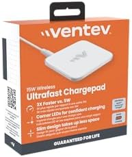 Ventev 15 W Qi Wireless Charging Pad – Ultra-Fast Charging Station for i Phone 16, 15 Pro Max, 14, 13, 12, and Samsung Galaxy S24 Ultra | Sleek White Design with Enhanced Compatibility for Air Pods and Qi Devices | Non-Slip Surface for Secure Charging on Any Surface
