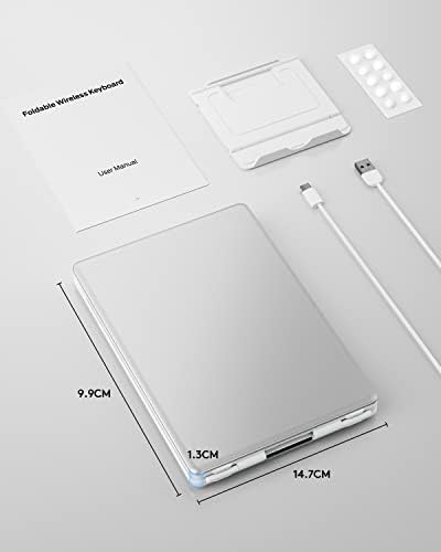 Samsers Portable Foldable Bluetooth Keyboard – Ultra Slim Wireless Keyboard with Stand for i OS, Android & Windows Devices – Rechargeable Multi-Device Travel Keyboard for Effortless Typing on the Go – Sleek Black Design