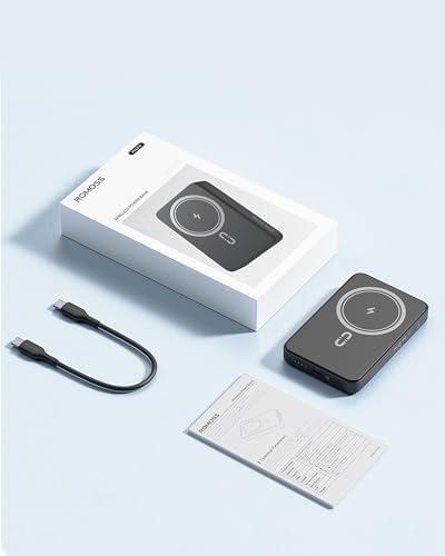 ROMOSS Magnetic Wireless Power Bank – 10,000 m Ah Portable Charger with PD 20 W Fast Charging for i Phone 12-16 Series – Compact, Lightweight, and Tangle-Free Mag Safe Battery Pack with USB-C Port – Ultimate On-the-Go Charging Solution