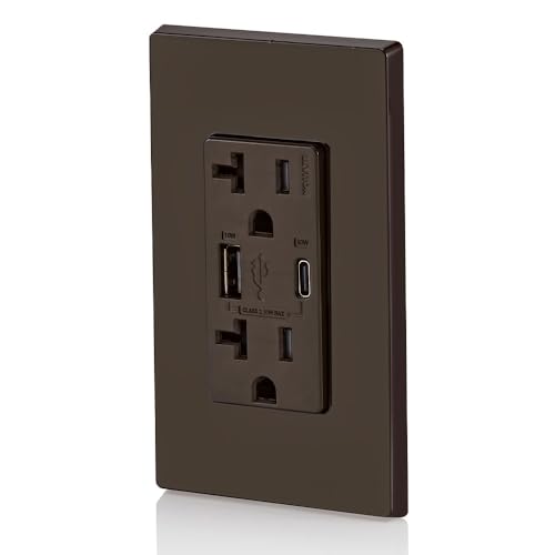 Leviton 60 W In-Wall USB Charger with Dual Type A/Type-C Ports and 20 A Tamper-Resistant Outlet – Fast Charging for Smartphones, Tablets, and Laptops – Modern Light Almond Finish, Ideal for Home and Office Efficiency – Safe, Stylish Power Solution for Tech Enthusiasts