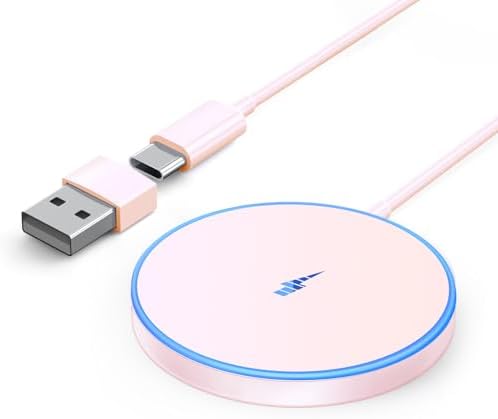Magnetic Wireless Charger Duo – 15 W Fast Charging Pad with 20 W USB-C Adapter for i Phone 15/14/13/12 Pro/Max/Plus/Mini & Air Pods – Enhanced Mag-Safe Compatibility, 5 ft Charging Cable Included for Ultimate Convenience and Safety