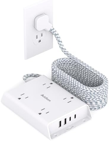 Addtam 10 ft Surge Protector Power Strip with Flat Plug and 4 USB Ports – Essential Charging Station for Home, Office, and College Dorms – Fast Charging with 2 USB-C Ports, 4 Widely Spaced Outlets, and Advanced Surge Protection for Device Safety and Efficiency