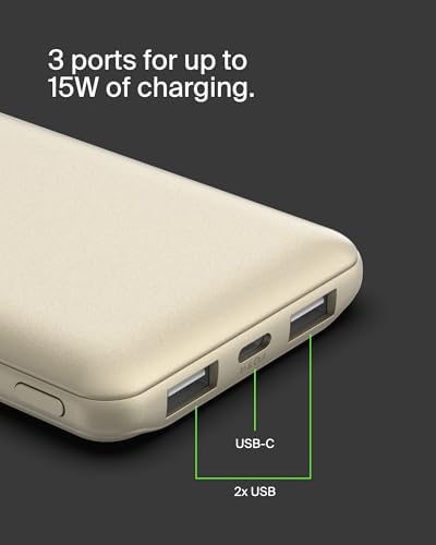 Belkin 10,000 m Ah Portable Charger – Fast Charging USB C Power Bank with Dual USB-A Ports for Multiple Devices, Includes Type-C to Type-A Cable, Compatible with i Phone 16, Samsung Galaxy S25, Nintendo Switch 2, i Pad & More – Lightweight Blue Design for Effortless Portability and Enhanced Power Delivery