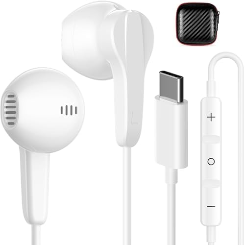 Elevate Your Audio Experience with Pink USB-C Wired Earbuds – Hi-Fi Stereo Sound with Built-in Microphone, Volume Control & Tangle-Free Magnetic Design for i Phone 16/15 Plus & Android Devices – Ideal for Calls, Music, and Podcasts