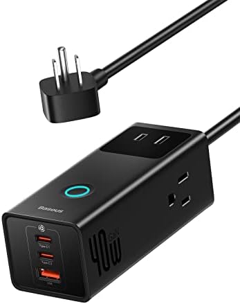 Baseus 1200 J Surge Protector Power Strip – PD 40 W USB-C Fast Charging Station with 3 AC Outlets & 3 USB Ports for Ultimate Device Compatibility in Home, Office, or Dorm Room – Safe, Efficient, and Compact Charging Solution