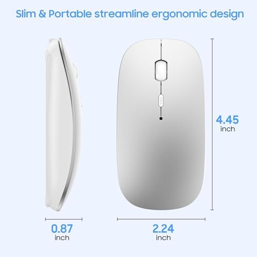 Sleek Rechargeable Bluetooth Mouse – Ultra-Quiet Wireless Mice for Laptops, Mac Books, i Pads, and Android PCs – Ergonomic Design for Comfort and Versatility – Compatible with Windows and Linux – Perfect for Work and Study