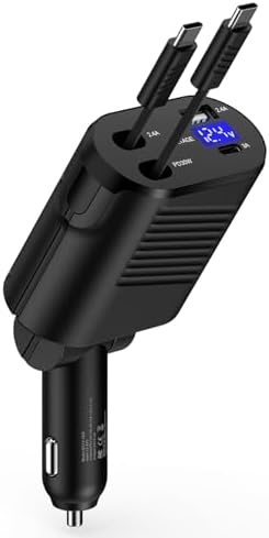 Ultimate 45 W Retractable Car Charger for i Phone 16 Series & Samsung Galaxy Devices – Dual 2.6 FT USB-C Fast Charging Adapter with Tangle-Free Design and Built-In Safety Features for On-the-Go Power Solutions
