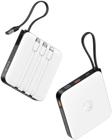 VRURC 20000 m Ah Portable Power Bank with Integrated Cables – Ultimate Travel Companion for i Phone 11-16 & Samsung Galaxy Series – Rapid 22.5 W Fast Charging Efficiency, Compact Design for On-the-Go Convenience – Essential Battery Pack for Uninterrupted Connectivity