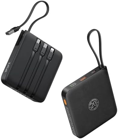 VRURC 20000 m Ah Portable Power Bank with Integrated Cables – Ultimate Travel Companion for i Phone 11-16 & Samsung Galaxy Series – Rapid 22.5 W Fast Charging Efficiency, Compact Design for On-the-Go Convenience – Essential Battery Pack for Uninterrupted Connectivity