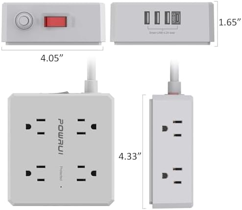 Maximize Your Power Management with a 6 Ft Surge Protector Power Strip – 8 Outlet Extension Cord Featuring 4 Fast USB Charging Ports (1 USB-C), Ideal for Home Office Convenience and Safety, ETL Listed for Enhanced Surge Protection and Compatibility
