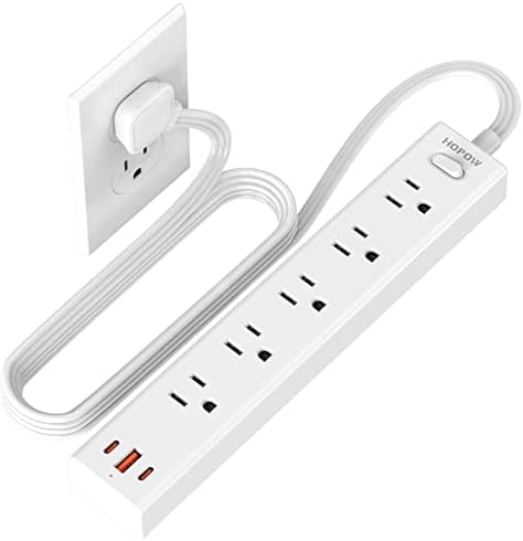 Ultra-Slim 15 FT Flat Plug Power Strip with 5 Outlets & 3 Smart USB Ports – 1700 Joules Surge Protector for Home, Office & Dorm Use – Space-Saving Design with Right-Angle Plug for Optimal Access and Charging Efficiency