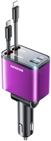 2025 SUPERONE 69 W Retractable Car Charger – Fast Charging Dual-Port Accessory for i Phone 16/15/14/13/12 & Samsung Devices, Tangle-Free Design, Ideal Gift for Men & Women, Essential Car Travel Companion
