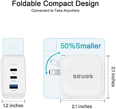 Seyas 66 W Ga N Fast Wall Charger – Compact USB-C Power Adapter with 3 Ports for Rapid Charging of i Pad Pro, Air Pods Pro, Nintendo Switch, Samsung Devices & More – Foldable Design for Ultimate Portability and Enhanced Power Delivery Efficiency
